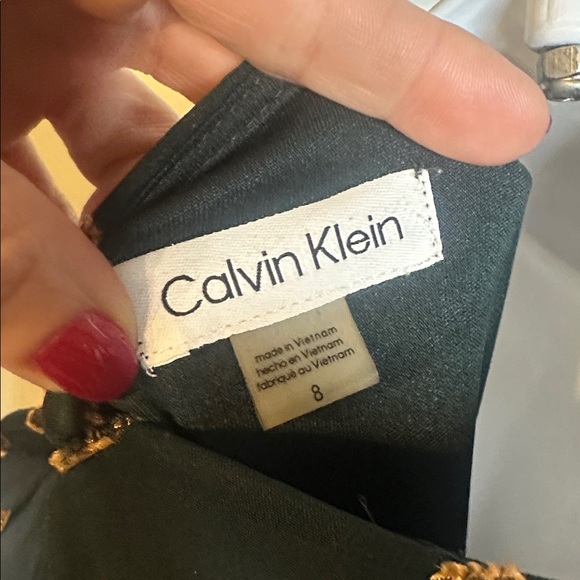 Calvin‎ Klein Size 8 Dark Green Patterned Long Sleeve Dress - Picture 9 of 11